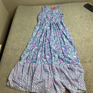 Lilly Pulitzer Target Dress womens Large Blue Pink Maxi Sleeveless Print flowy‎